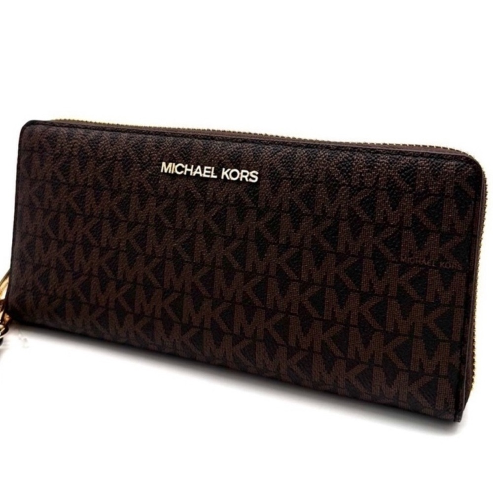Michael Kors Large Continental Wallet Wristlet Leather Brown - Picture 3 of 8